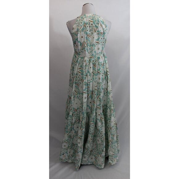 ALOHA MARINA Sz S Small Light Blue Flora Kona Maxi Dress Cotton - Picture 3 of 10